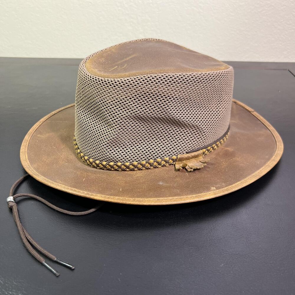 Breeze Sol-Air Hat Mens 7 1/2 Brown Leather Mesh Vented Outback Safari USA